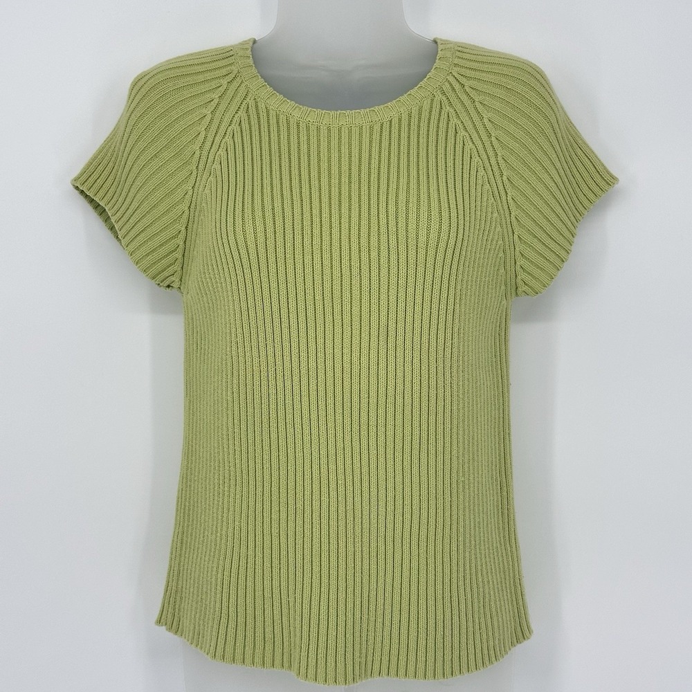 VTG No Boundaries Ribbed Sweater Tee Y2K Juniors XL Short Sleeve Lime‎ Green